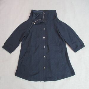 Sfera Jacket Womens Size Small Blue Textured Coat Mock Neck Nautical Preppy Work